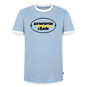 Equipe de Badminton  - T-shirt contrasté Homme - bleu clair/blanc  - Devant - AI Model Female 172 light (172cm) & AI Model Male 178 light (178cm)