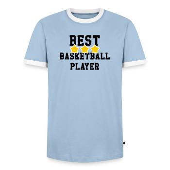 World's Best Basketball Player – Sports Champion - Men's Ringer Shirt - light blue/white  - Front - AI Model Female 172 light (172cm) & AI Model Male 178 light (178cm)