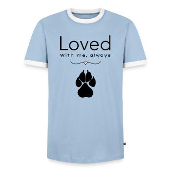 Le chien aimé - T-shirt contrasté Homme - bleu clair/blanc  - Devant - AI Model Female 172 light (172cm) & AI Model Male 178 light (178cm)