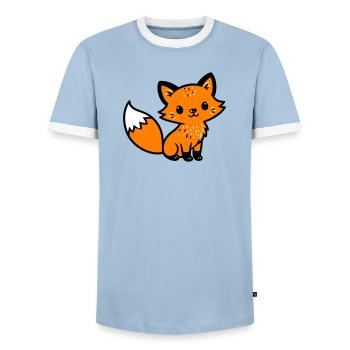 Fuchs Niedlich Comic - Männer Kontrast-T-Shirt - Hellblau/Weiß  - Vorne - AI Model Female 172 light (172cm) & AI Model Male 178 light (178cm)