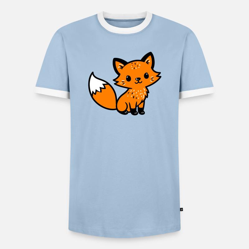 Fuchs Niedlich Comic - Männer Kontrast-T-Shirt - Hellblau/Weiß 