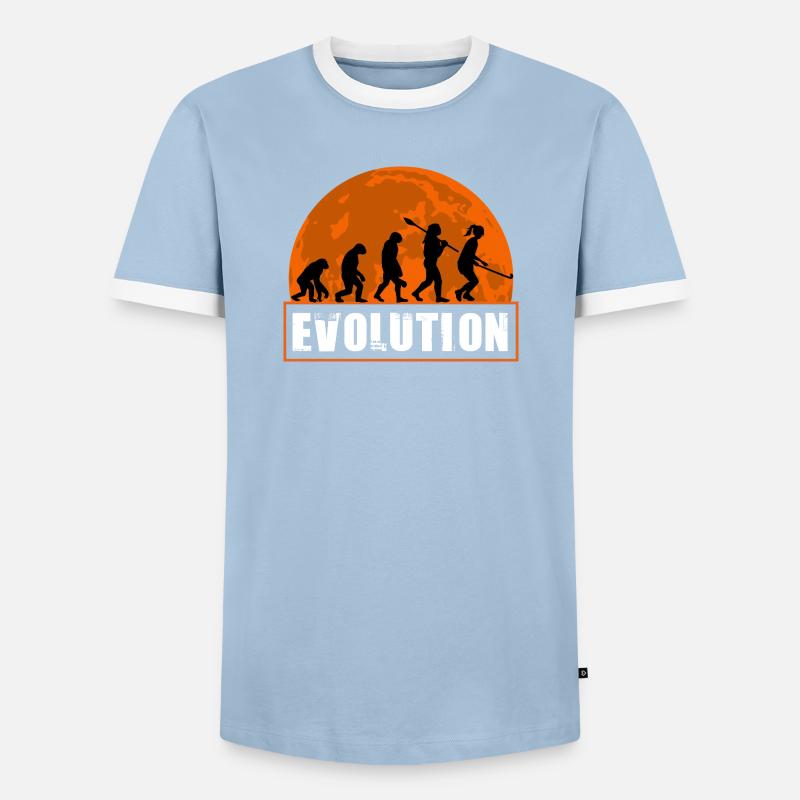 Field Hockey Evolution Silhouette Sunset - Männer Kontrast-T-Shirt - Hellblau/Weiß 