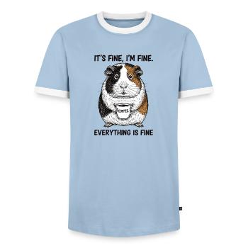Its Fine Im Fine Coffee Guinea Pig - Men's Ringer Shirt - light blue/white  - Front - AI Model Female 172 light (172cm) & AI Model Male 178 light (178cm)