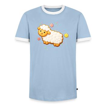Cute lamb as decorated biscuit illustration - Men's Ringer Shirt - light blue/white  - Front - AI Model Female 172 light (172cm) & AI Model Male 178 light (178cm)