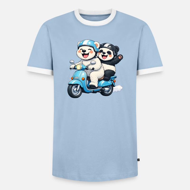 Eisbär und Pandabär auf einem Roller - Männer Kontrast-T-Shirt - Hellblau/Weiß