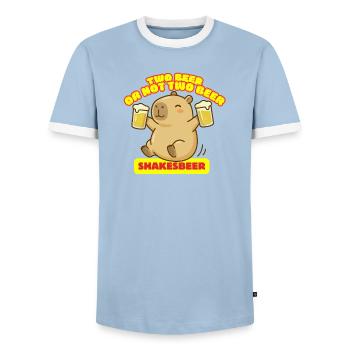 Zwei Bier oder nicht zwei Bier – Shakesbeer – Capybara - Männer Kontrast-T-Shirt - Hellblau/Weiß  - Vorne - AI Model Female 172 light (172cm) & AI Model Male 178 light (178cm)