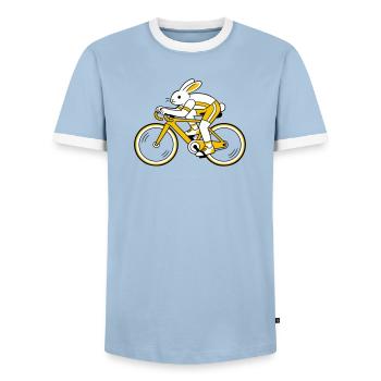 Hase auf einem Rennrad - Männer Kontrast-T-Shirt - Hellblau/Weiß  - Vorne - AI Model Female 172 light (172cm) & AI Model Male 178 light (178cm)