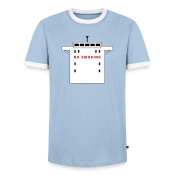 NO SMOKING - No Smoking Explosion Ship Safety - Men's Ringer Shirt - light blue/white  - Front - AI Model Female 172 light (172cm) & AI Model Male 178 light (178cm)