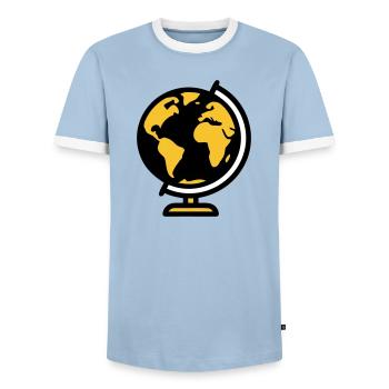 Globe Globe Earth School - Men's Ringer Shirt - light blue/white  - Front - AI Model Female 172 light (172cm) & AI Model Male 178 light (178cm)