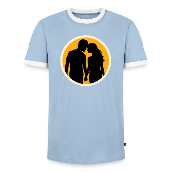 Couple Silhouette Amour Romance Petit ami de la Saint-Valentin - T-shirt contrasté Homme - bleu clair/blanc  - Devant - AI Model Female 172 light (172cm) & AI Model Male 178 light (178cm)