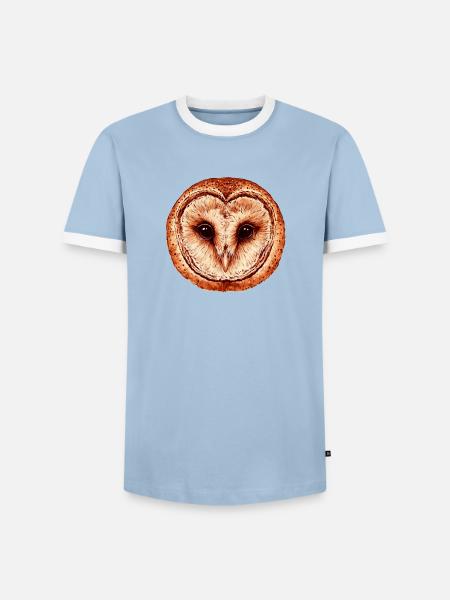 schleiereule Kopf,  Eulenporträt - Männer Kontrast-T-Shirt - Hellblau/Weiß 