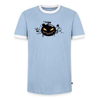 citrouille d'halloween noir avec des yeux brillants - T-shirt contrasté Homme - bleu clair/blanc  - Devant - AI Model Female 172 light (172cm) & AI Model Male 178 light (178cm)