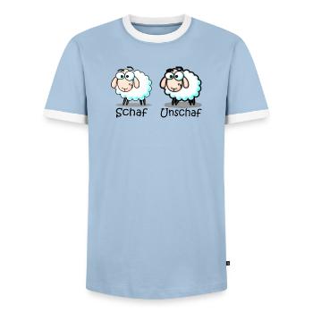 mouton - T-shirt contrasté Homme - bleu clair/blanc  - Devant - AI Model Female 172 light (172cm) & AI Model Male 178 light (178cm)