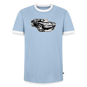 Pure muscle car power! - Men's Ringer Shirt - light blue/white  - Front - AI Model Female 172 light (172cm) & AI Model Male 178 light (178cm)