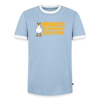 Undiagnosed But Something Is Definitely Wrong Seagull - Men's Ringer Shirt - light blue/white  - Front - AI Model Female 172 light (172cm) & AI Model Male 178 light (178cm)
