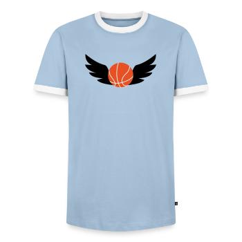 Basketball / Basketball / Basktet-Ball / Sports - Men's Ringer Shirt - light blue/white  - Front - AI Model Female 172 light (172cm) & AI Model Male 178 light (178cm)