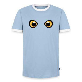 two shining eyes of an owl - Men's Ringer Shirt - light blue/white  - Front - AI Model Female 172 light (172cm) & AI Model Male 178 light (178cm)