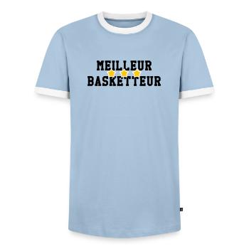 Best Basketball Player - Men's Ringer Shirt - light blue/white  - Front - AI Model Female 172 light (172cm) & AI Model Male 178 light (178cm)