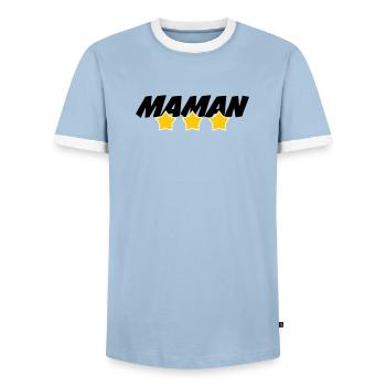 Maman d'Amour - Mother's Day - Men's Ringer Shirt - light blue/white  - Front - AI Model Female 172 light (172cm) & AI Model Male 178 light (178cm)