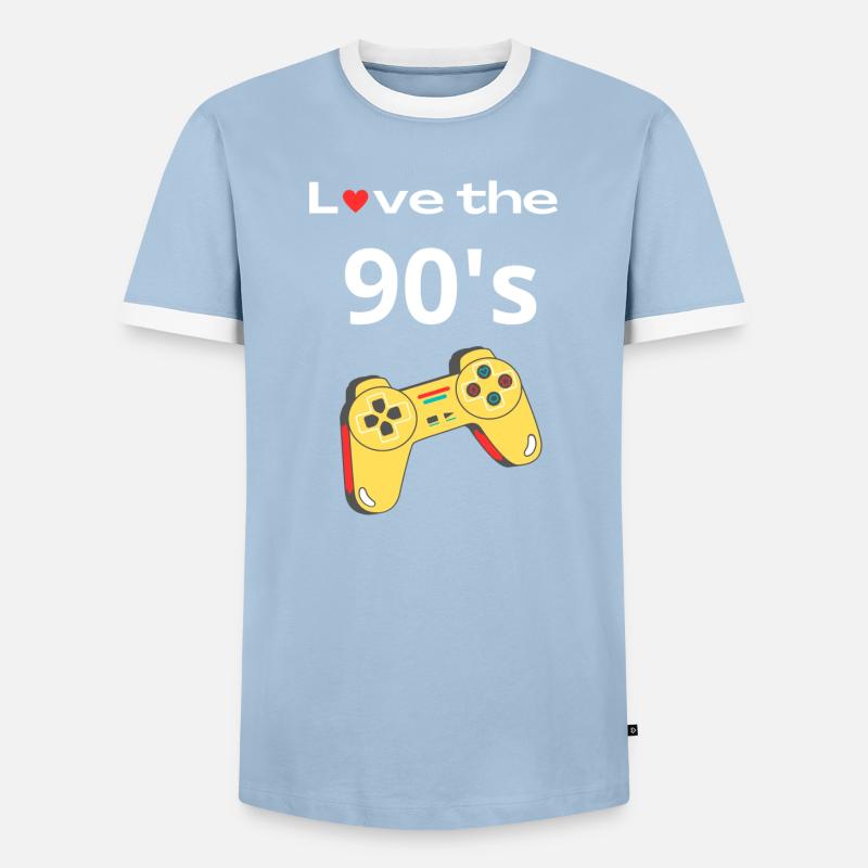 Ich liebe den Retro-Controller der 90er - Männer Kontrast-T-Shirt - Hellblau/Weiß 