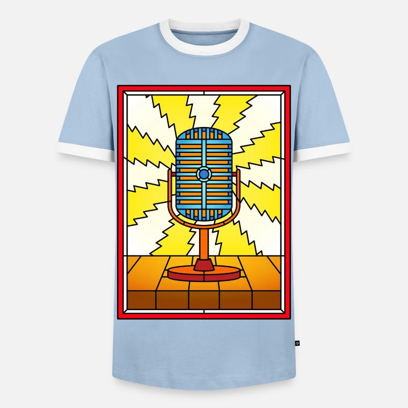 Retro Microphone Lightning Burst - Men's Ringer Shirt - light blue/white 