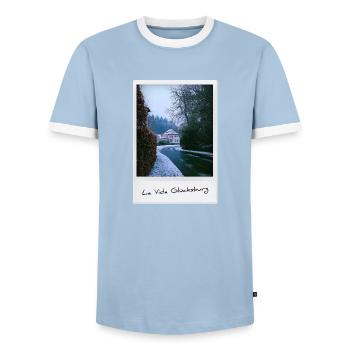 Life Glücksburg - Men's Ringer Shirt - light blue/white  - Front - AI Model Female 172 light (172cm) & AI Model Male 178 light (178cm)