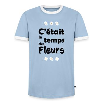 Es war Blumenzeit - Männer Kontrast-T-Shirt - Hellblau/Weiß  - Vorne - AI Model Female 172 light (172cm) & AI Model Male 178 light (178cm)