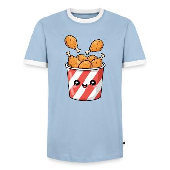 Kawaii Fried Chicken Bucket - Men's Ringer Shirt - light blue/white  - Front - AI Model Female 172 light (172cm) & AI Model Male 178 light (178cm)