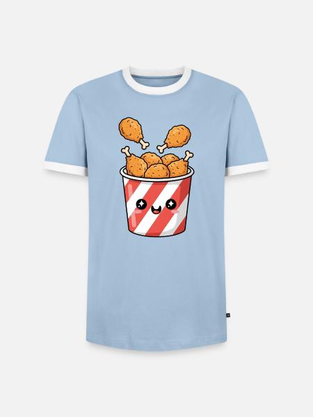 Kawaii-Brathähnchen-Eimer - Männer Kontrast-T-Shirt - Hellblau/Weiß