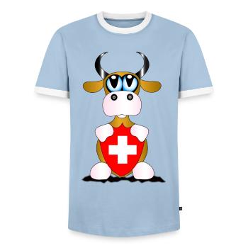 Kuh Schweiz - Männer Kontrast-T-Shirt - Hellblau/Weiß  - Vorne - AI Model Female 172 light (172cm) & AI Model Male 178 light (178cm)