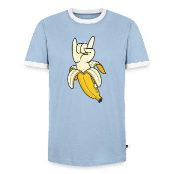 Illustration du geste de la main de la banane - T-shirt contrasté Homme - bleu clair/blanc  - Devant - AI Model Female 172 light (172cm) & AI Model Male 178 light (178cm)