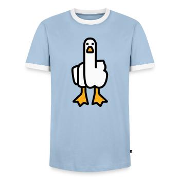Statement Goose - Men's Ringer Shirt - light blue/white  - Front - AI Model Female 172 light (172cm) & AI Model Male 178 light (178cm)