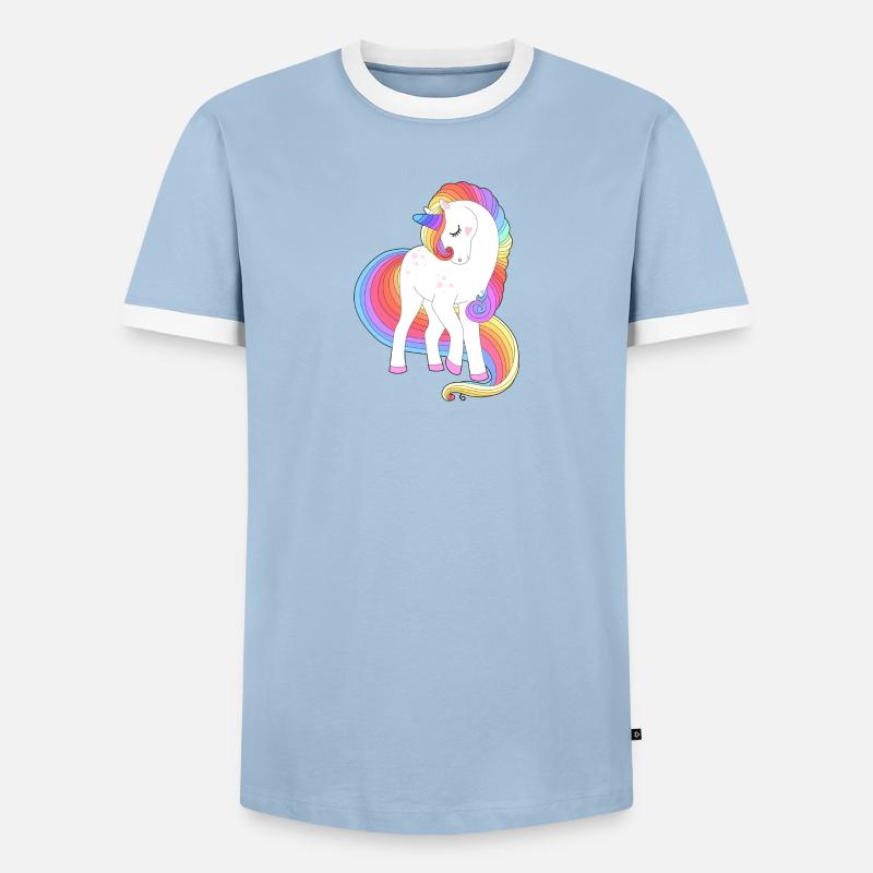 Verzaubertes Regenbogenmähnen-Einhorn - Männer Kontrast-T-Shirt - Hellblau/Weiß 