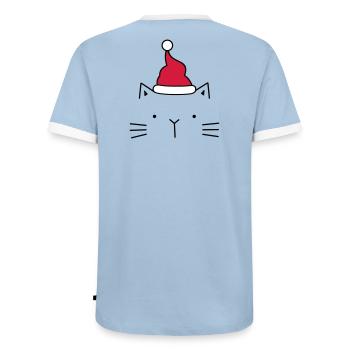 Cat Santa Claus Christmas hat Christmas - Men's Ringer Shirt - light blue/white  - Back - AI Model Male 178 light (178cm)
