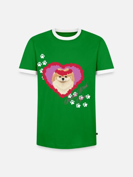Ruhende Tch-Gesicht-Pomeranian - Männer Kontrast-T-Shirt - Grün/Weiß