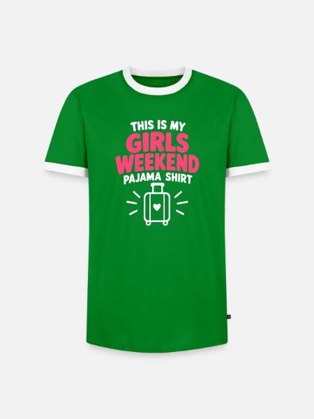 Mädchen-Wochenend-Pyjamashirt - Männer Kontrast-T-Shirt - Grün/Weiß