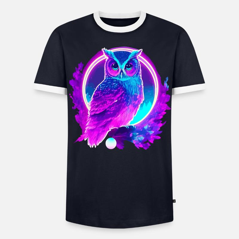Eule Neon Moon Synthwave - Männer Kontrast-T-Shirt - Navy/Weiß 