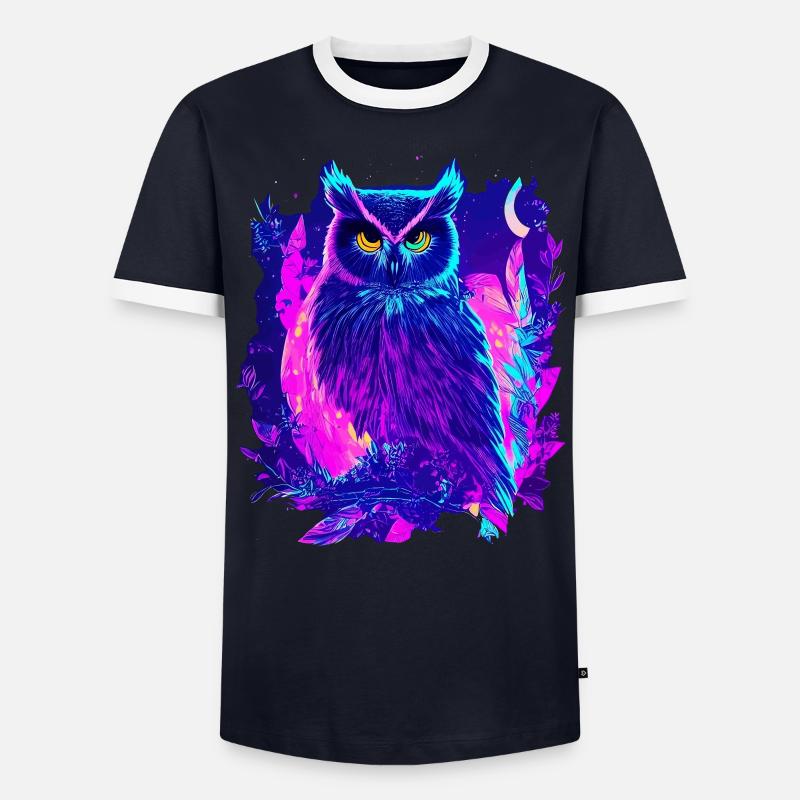 Neon leuchtende Eule Synthwave - Männer Kontrast-T-Shirt - Navy/Weiß 