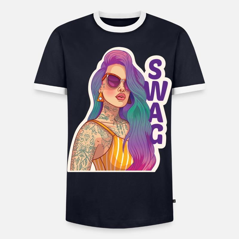 Swag Mädchen mit Piercing und Tattoo. - Männer Kontrast-T-Shirt - Navy/Weiß 
