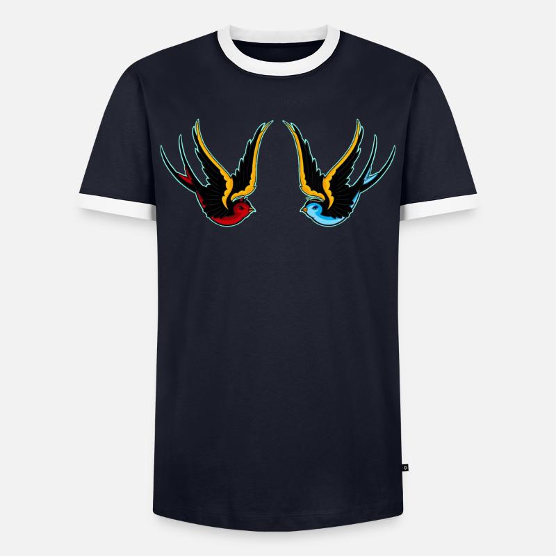 Schwalben - Männer Kontrast-T-Shirt - Navy/Weiß 