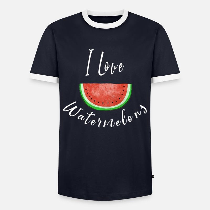 J'aime Pastèques - Watermelon - Fruit - T-shirt contrasté Homme - marine/blanc
