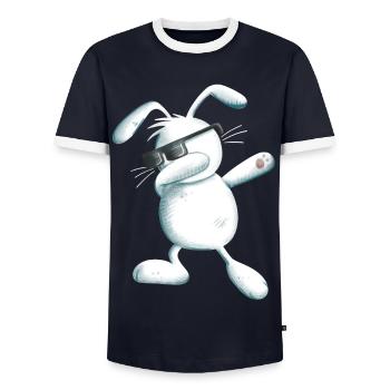 Dab Dance Bunny I Dabbing I Easter Gift - Men's Ringer Shirt - navy/white  - Front - AI Model Female 172 light (172cm) & AI Model Male 178 light (178cm)