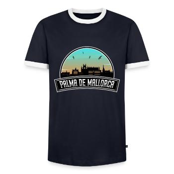 Palma De Mallorca Spain Skyline Spanish Souvenir - Men's Ringer Shirt - navy/white  - Front - AI Model Female 172 light (172cm) & AI Model Male 178 light (178cm)