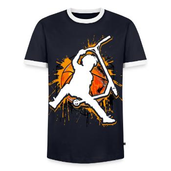 Stunt Scooter - Roller - Stuntscooter - Männer Kontrast-T-Shirt - Navy/Weiß  - Vorne - AI Model Female 172 light (172cm) & AI Model Male 178 light (178cm)