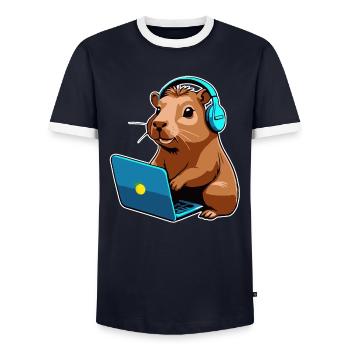 Capybara Programmierer Coder Computer - Männer Kontrast-T-Shirt - Navy/Weiß  - Vorne - AI Model Female 172 light (172cm) & AI Model Male 178 light (178cm)
