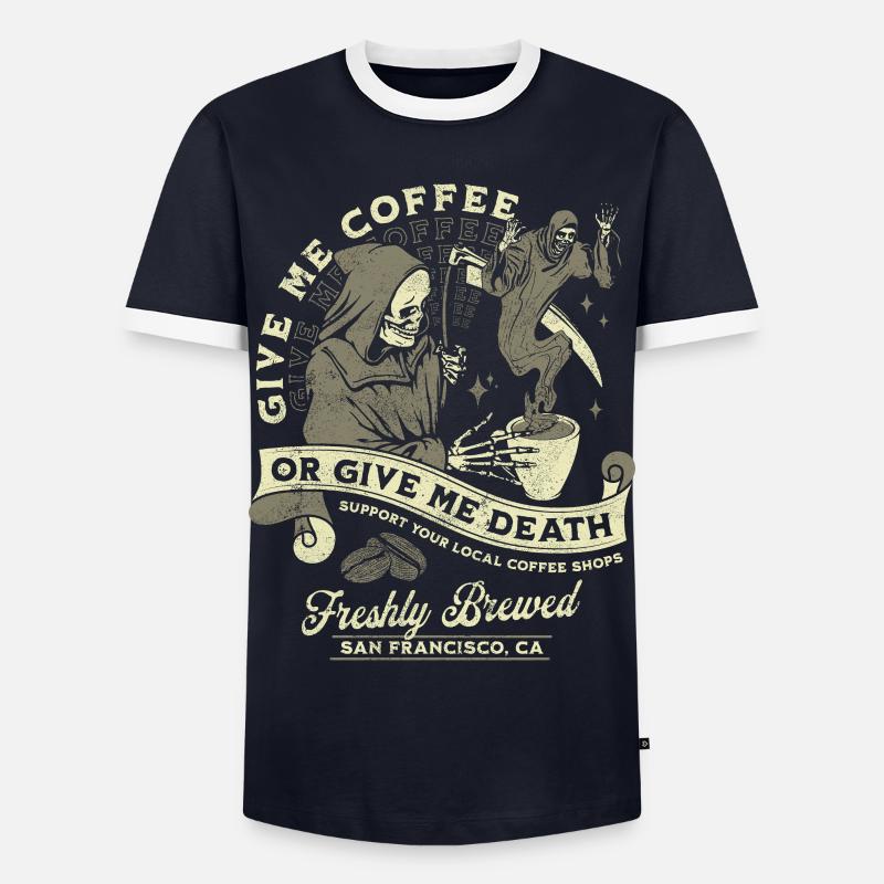 Kaffee oder Tod: Frisch Gebrüht - Männer Kontrast-T-Shirt - Navy/Weiß