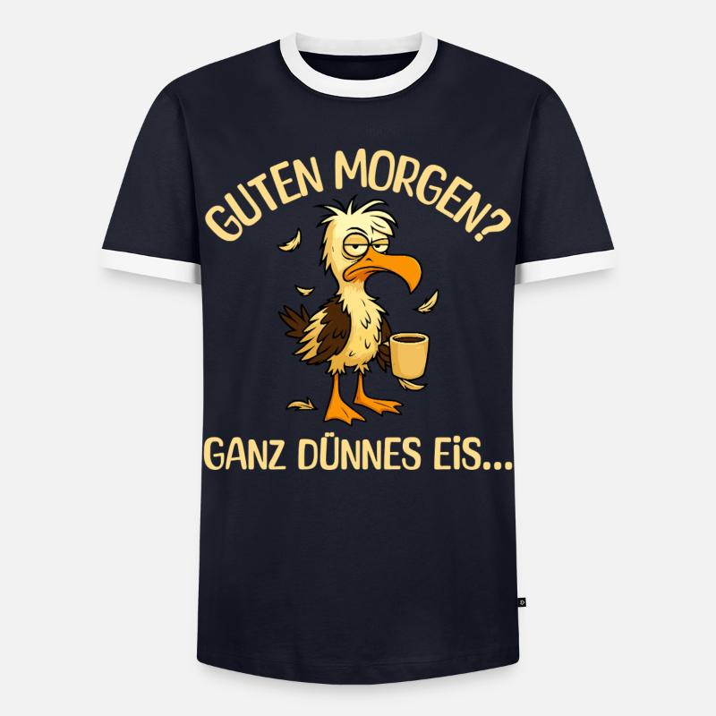 Morgenmuffel Möwe mit Kaffee - Männer Kontrast-T-Shirt - Navy/Weiß 