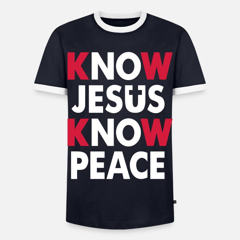 Know Jesus - Know Peace - Männer Kontrast-T-Shirt - Navy/Weiß 