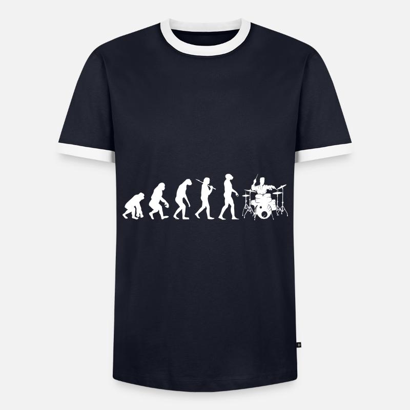 Drummer Evolution Schlagzeug Drumstick - Männer Kontrast-T-Shirt - Navy/Weiß