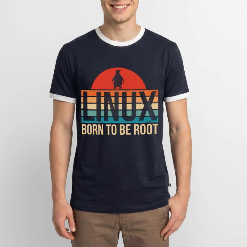 Linux né pour être Root Penguin Nerd Coding Geek T-shirt contrasté Homme